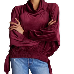 Anthropologie Daily Practice Side Tie Velvet Pullover Top Plum Size Large NWT